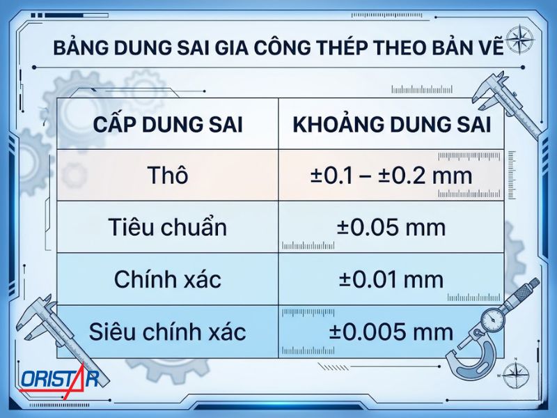 Bảng dung sai gia công thép theo bản vẽ
